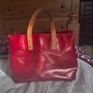 Louis Vuitton Red Patent Monogram Tote with Tan Handles